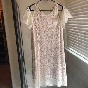 Off the shoulder white midi dress